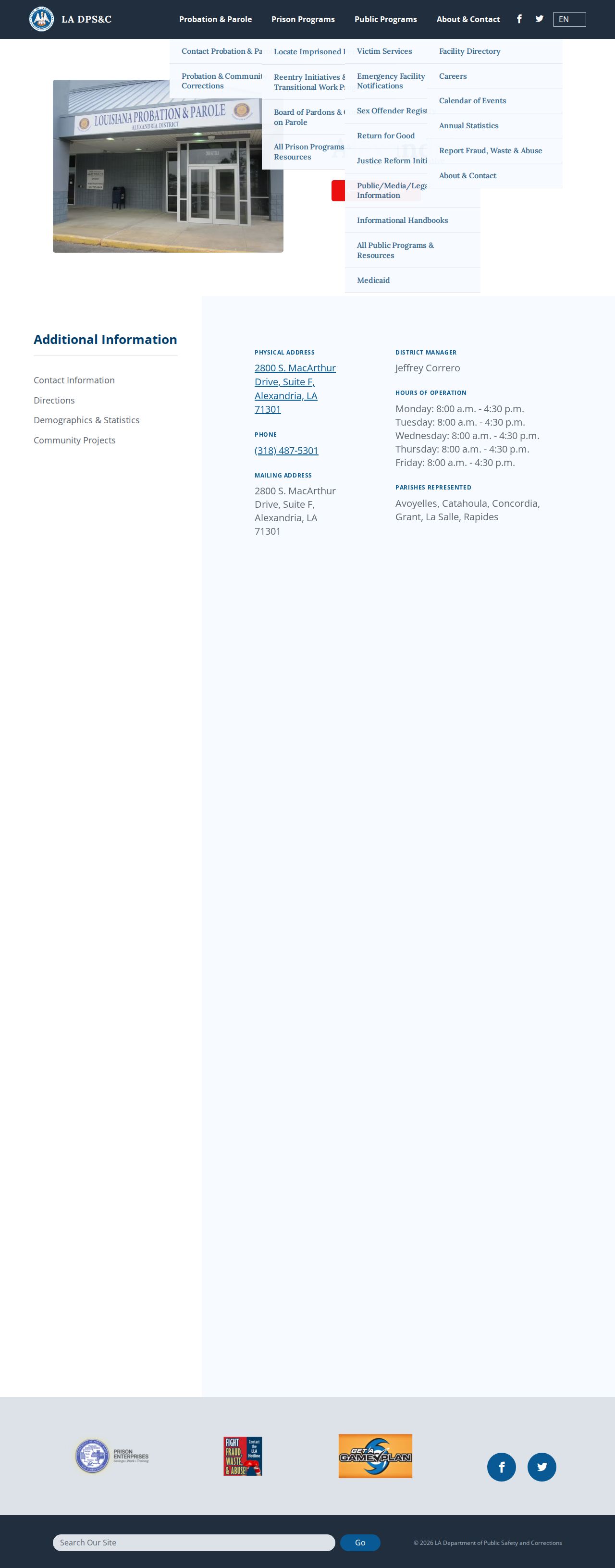 Avoyelles Parish parole and probation Alexandria District listing