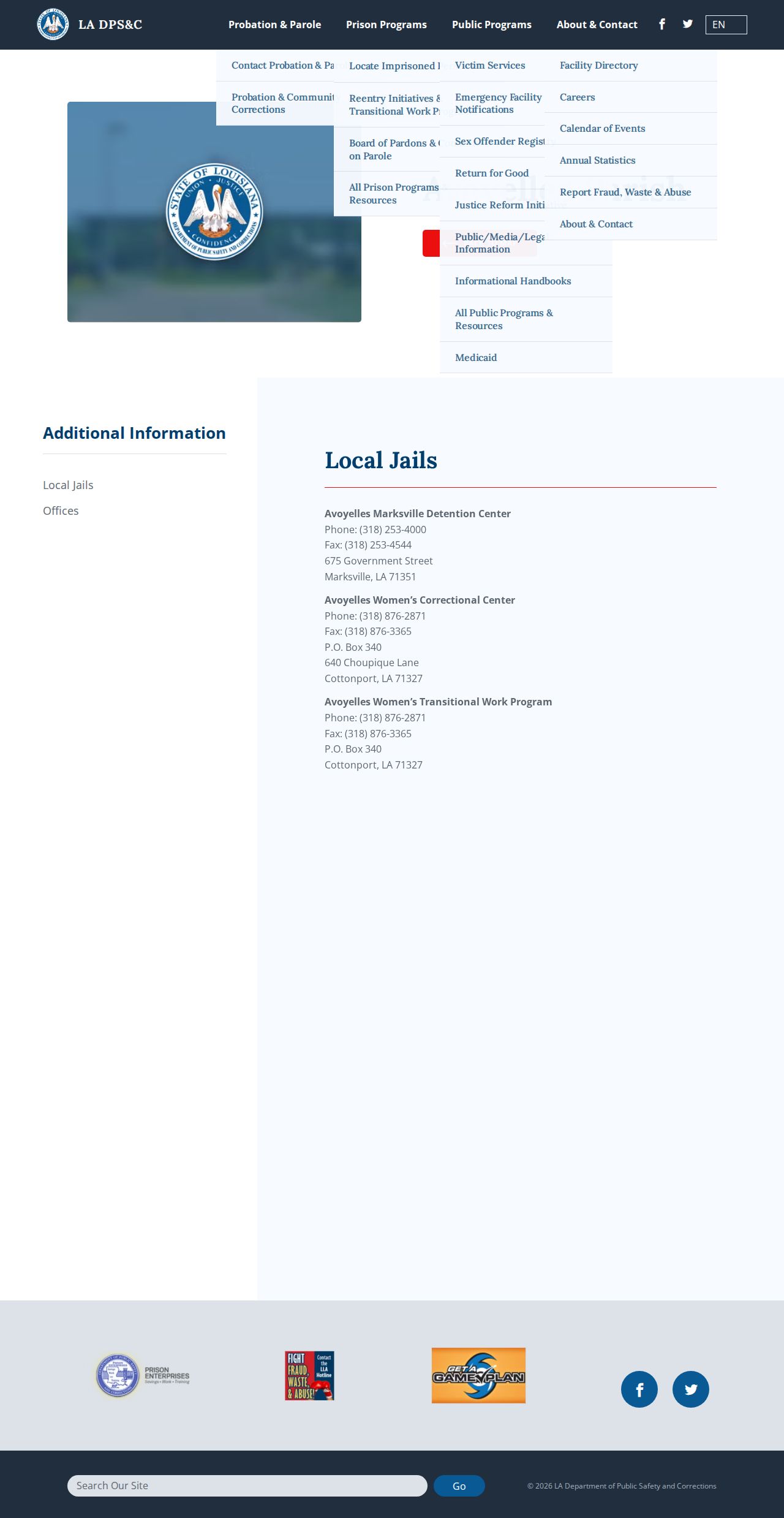 Avoyelles Women's Transitional Work Program custody release directory listing